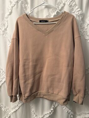 Cozy V-Neck Pullover Sweatshirt in Tan
